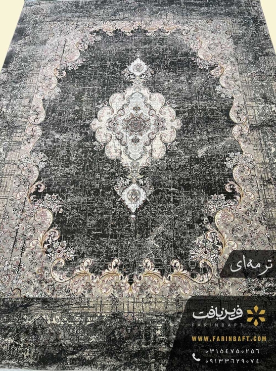 فرش کهنه نما طرح ترنج و هاشور ترمه ای قیمت مناسب