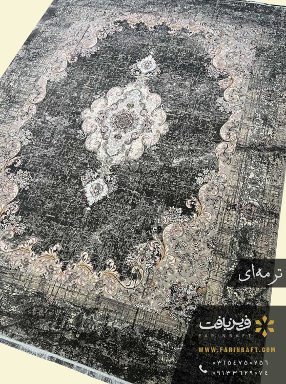 فرش کهنه نما طرح ترنج و هاشور ترمه ای درجه یک
